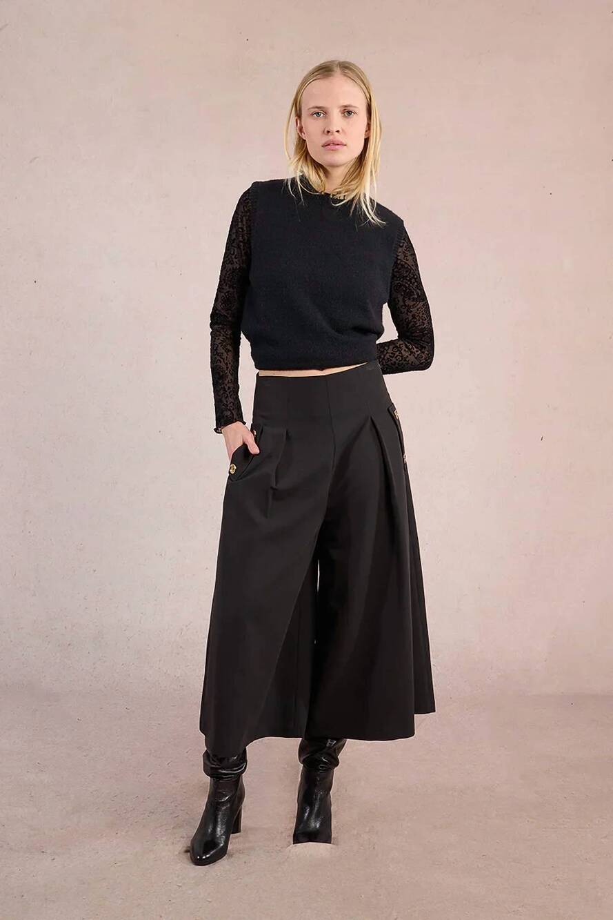 NEW MOLLY BRACKEN button woven pants in black